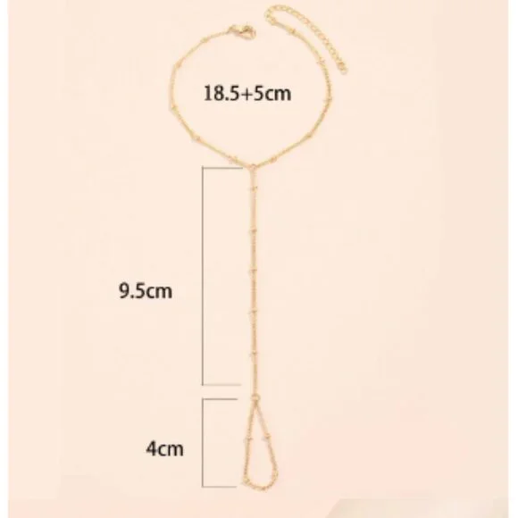 Tiny Chain Bracelet Finger Rings Gold Color Link Chains Connecting Hand Harness - Picture 4 of 5